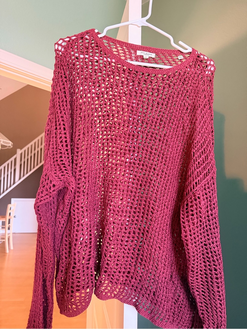 Max Studio Open-Knit Raspberry/Cranberry Sweater